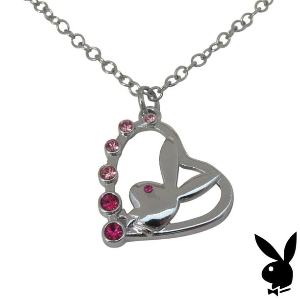 PLAYBOY ball chain silver tone dark pink dubble heart crystal Necklace NEW PLAYBOY ball chain silver tone dark pink dubble heart crystal Necklace NEW